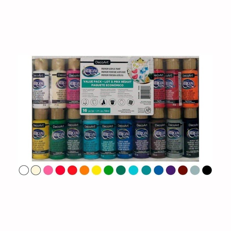 PACK ECONOMICO 16 COLORES PINTURA AMERICANA DECOART