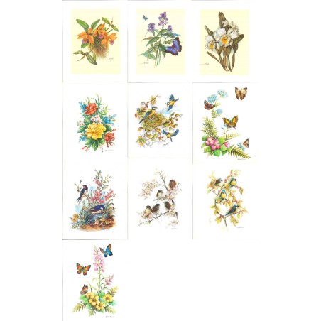 10 LAMINAS FLORES PÁJAROS Y MARIPOSAS