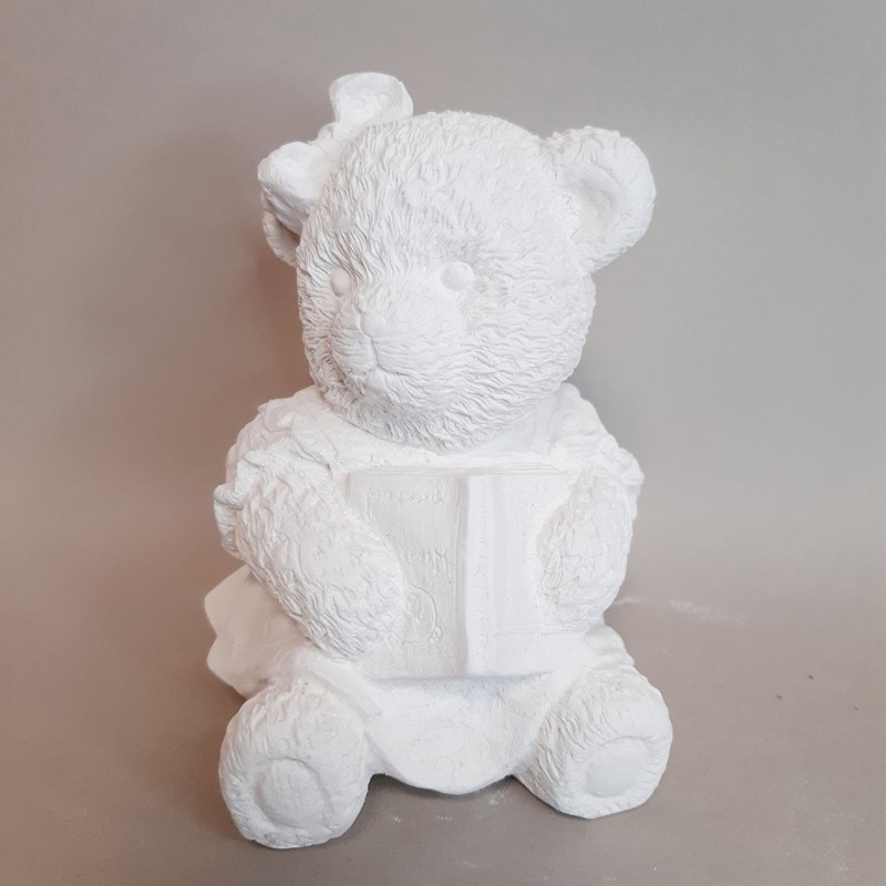 Figura infantil de escayola osita con libro