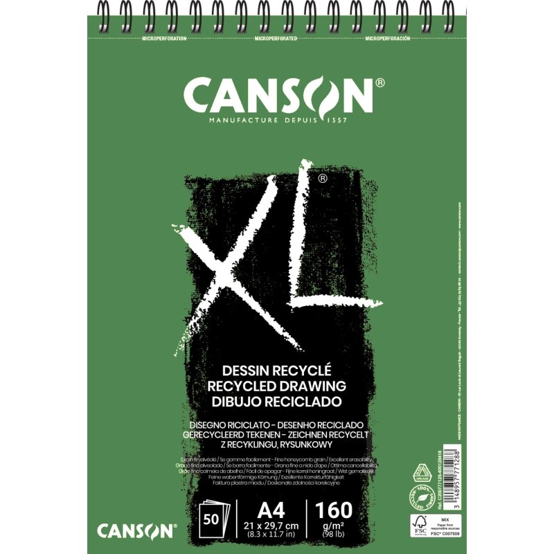 Cuaderno de dibujo A4 CANSON XL de papel reciclado blanco