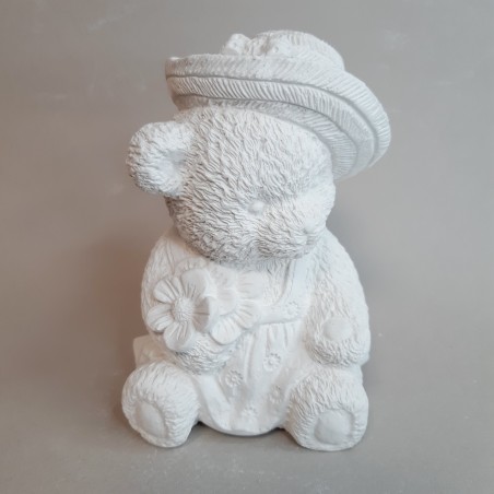 Figura infantil de escayola osita con flores