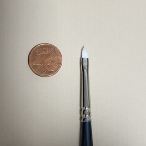 Comparación del tamaño del pincel con una moneda de un céntimo de euro