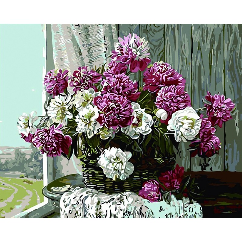 Pintando con números - Flores en la ventana