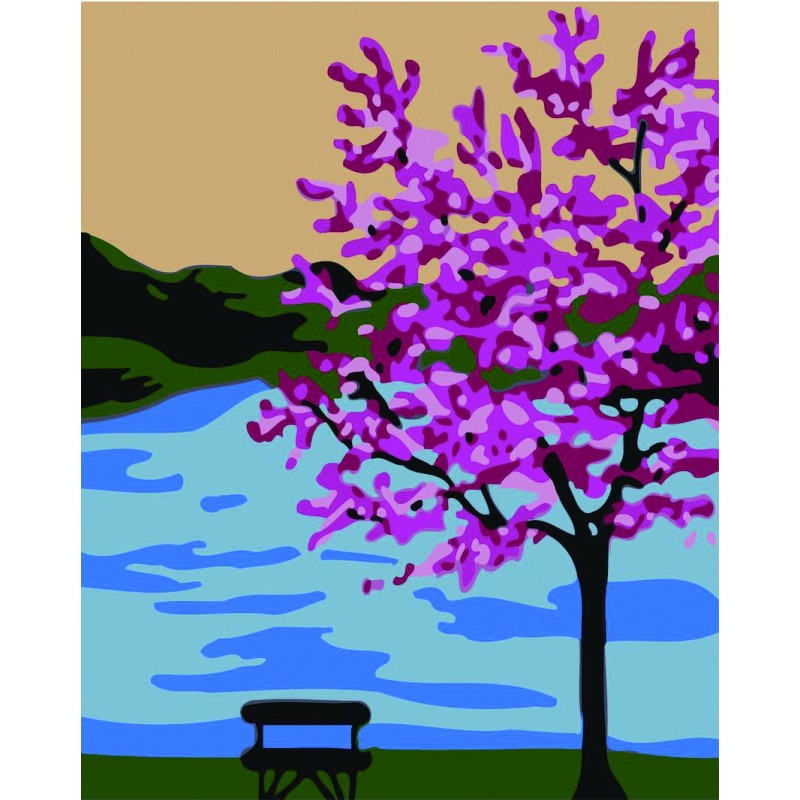 Colorear números. Cerezo en flor.