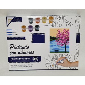 Colorear números. Cerezo en flor.