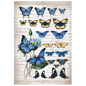 Papel de arroz Cadence 30x41 cm motivo Mariposas azules y amarillas |TOPAZ