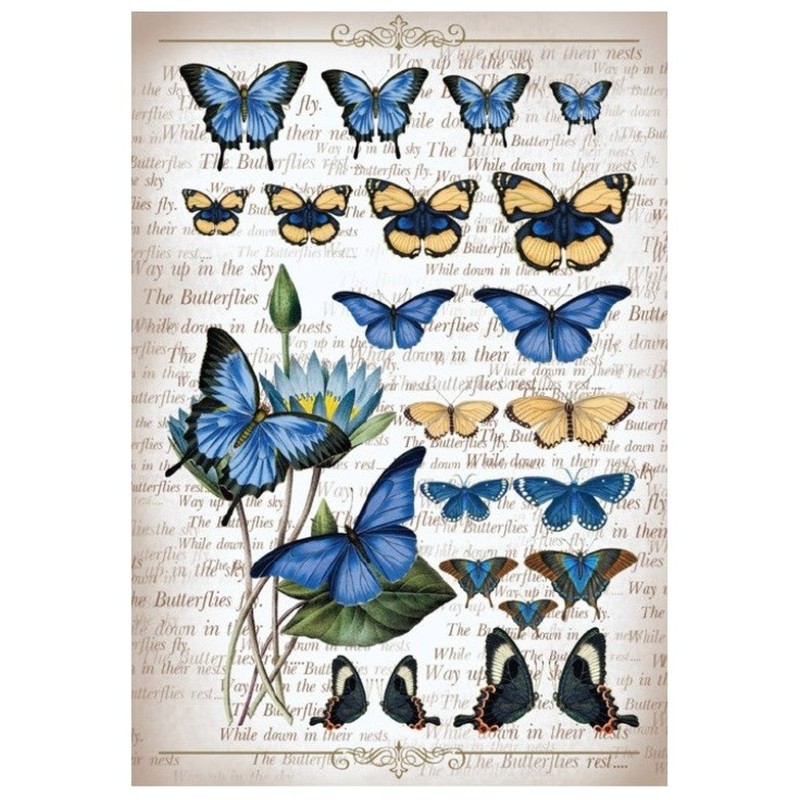 Papel de arroz Cadence 30x41 cm motivo Mariposas azules y amarillas |TOPAZ