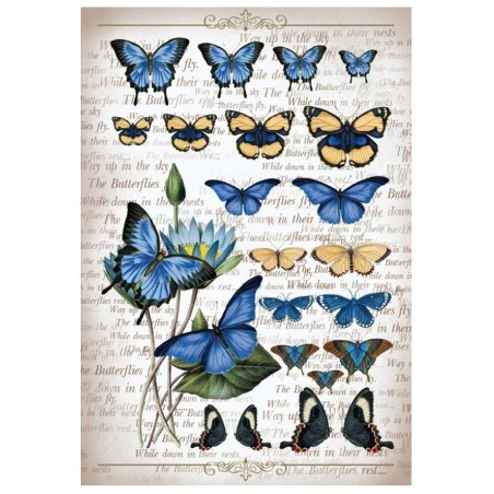 Papel de arroz Cadence 30x41 cm motivo Mariposas azules y amarillas |TOPAZ