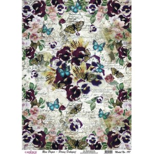 PAPEL DE ARROZ CADENCE MARIPOSAS Y PENSAMIENTOS 30x41 CM