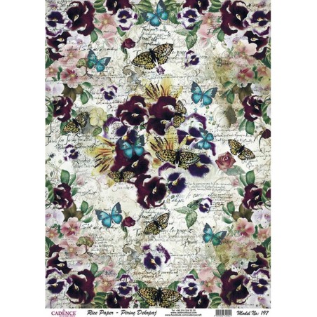 PAPEL DE ARROZ CADENCE MARIPOSAS Y PENSAMIENTOS 30x41 CM