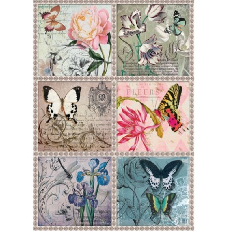 PAPEL DE ARROZ CADENCE MARIPOSAS Y FLORES 30x41 CM