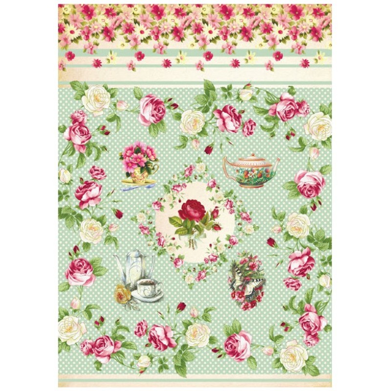 PAPEL DE ARROZ CADENCE ROSAS Y TETERAS 30x41 CM