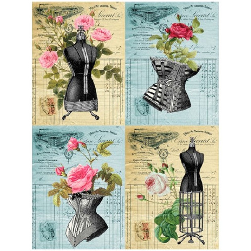 PAPEL DE ARROZ CADENCE MANIQUIS Y ROSAS 30x41 CM