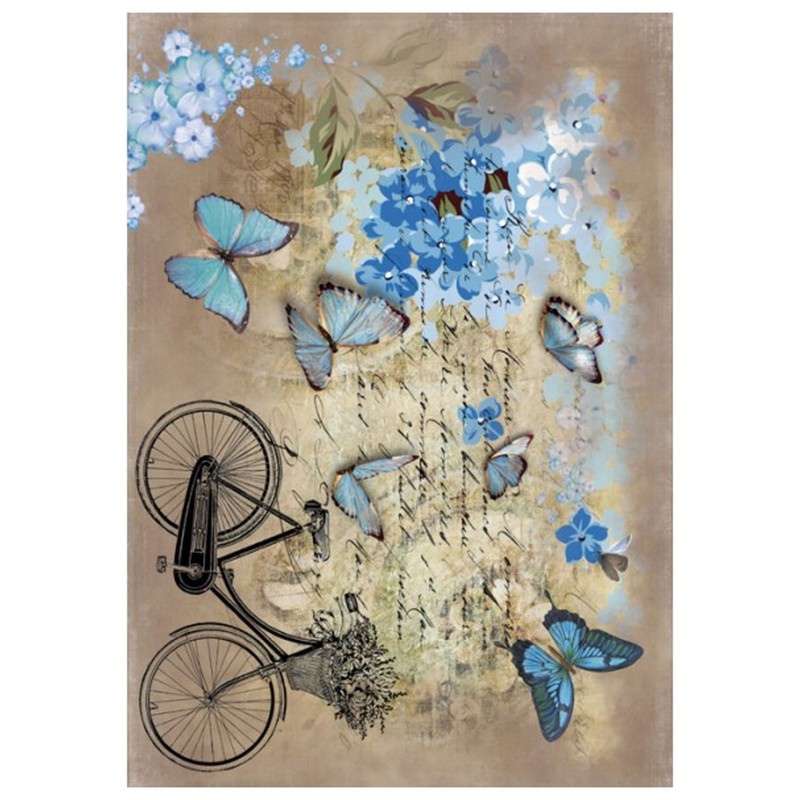 PAPEL DE ARROZ BICICLETA Y MARIPOSA 30x41 CM