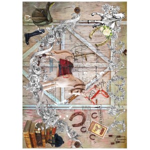 PAPEL DE ARROZ CADENCE CABALLO DE MADERA 30x41 CM