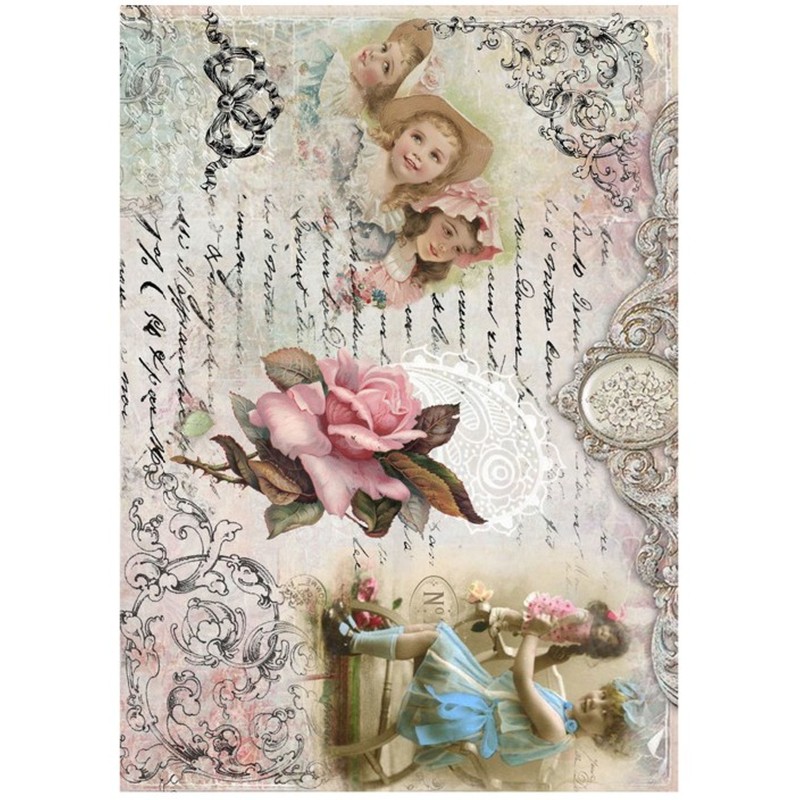 PAPEL DE ARROZ CADENCE NIÑAS Y ROSA 30x41 CM