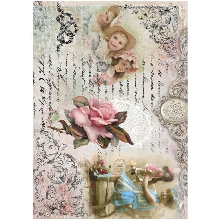PAPEL DE ARROZ CADENCE NIÑAS Y ROSA 30x41 CM