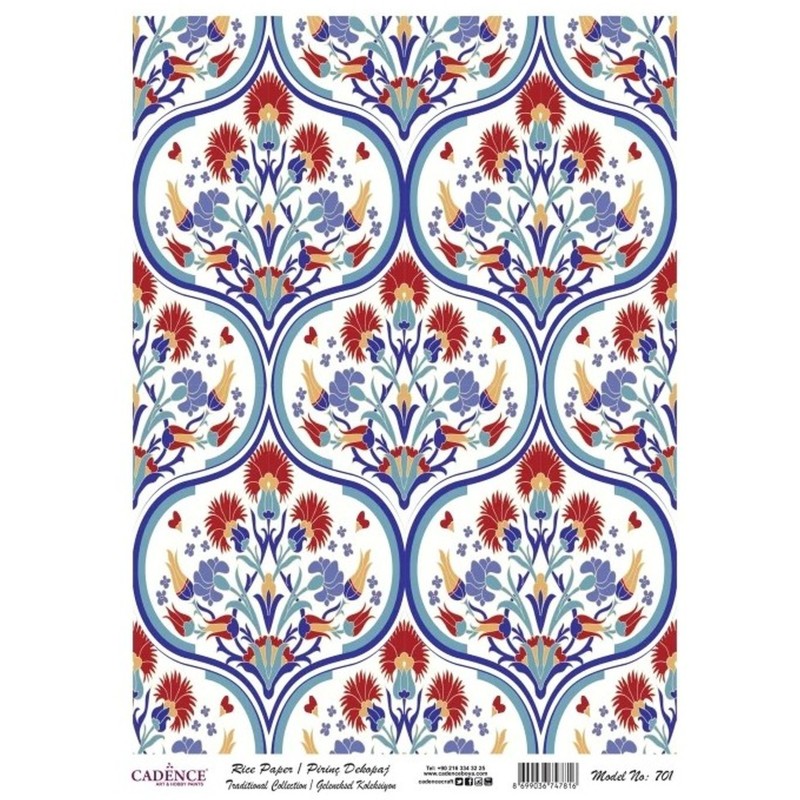 PAPEL DE ARROZ CADENCE GRECAS AZULES Y GRANATES 30x41 CM