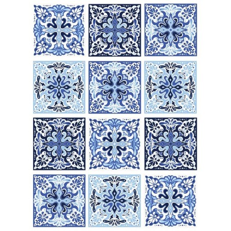 PAPEL DE ARROZ CADENCE TILES BALDOSAS AZULES 30x41 CM