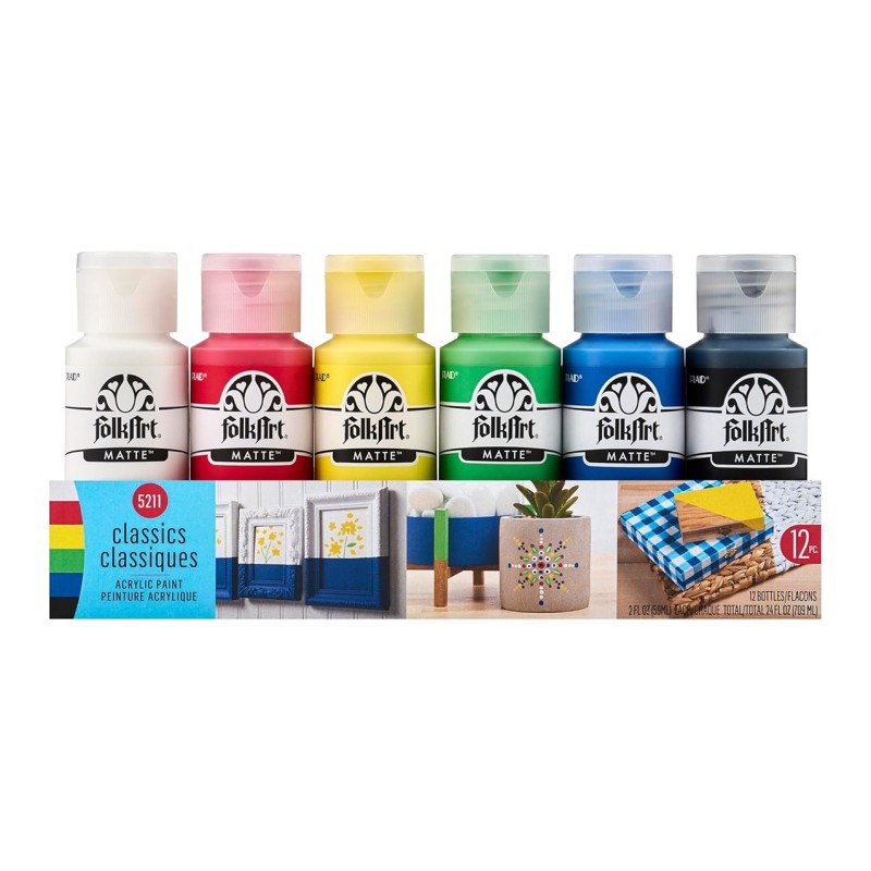 SET 12 COLORES ACRILICOS MATE CLASICOS FOLK ART (2x59 ml)