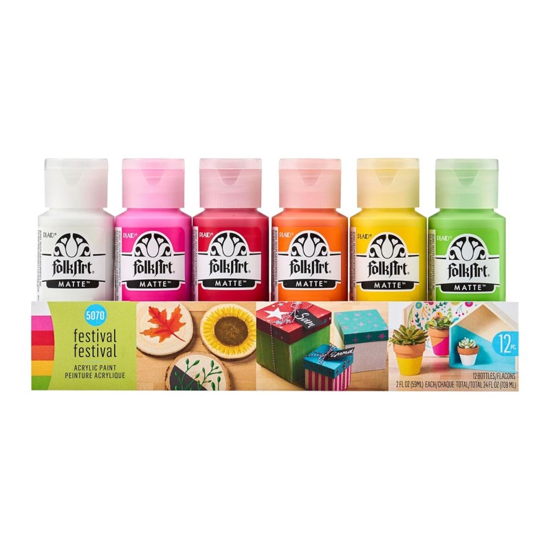 SET 12 COLORES FESTIVAL PINTURA ACRILICA MATE FOLK ART (2x59 ml)