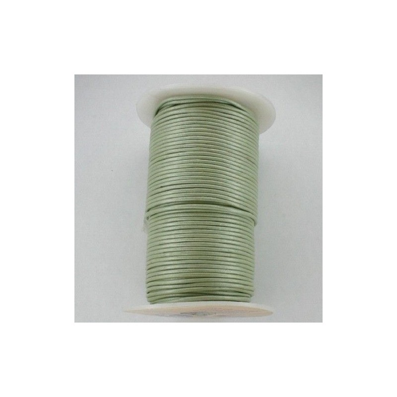 CORDÓN CUERO METÁLICO VERDE PASTEL 2mm POR ROLLOS