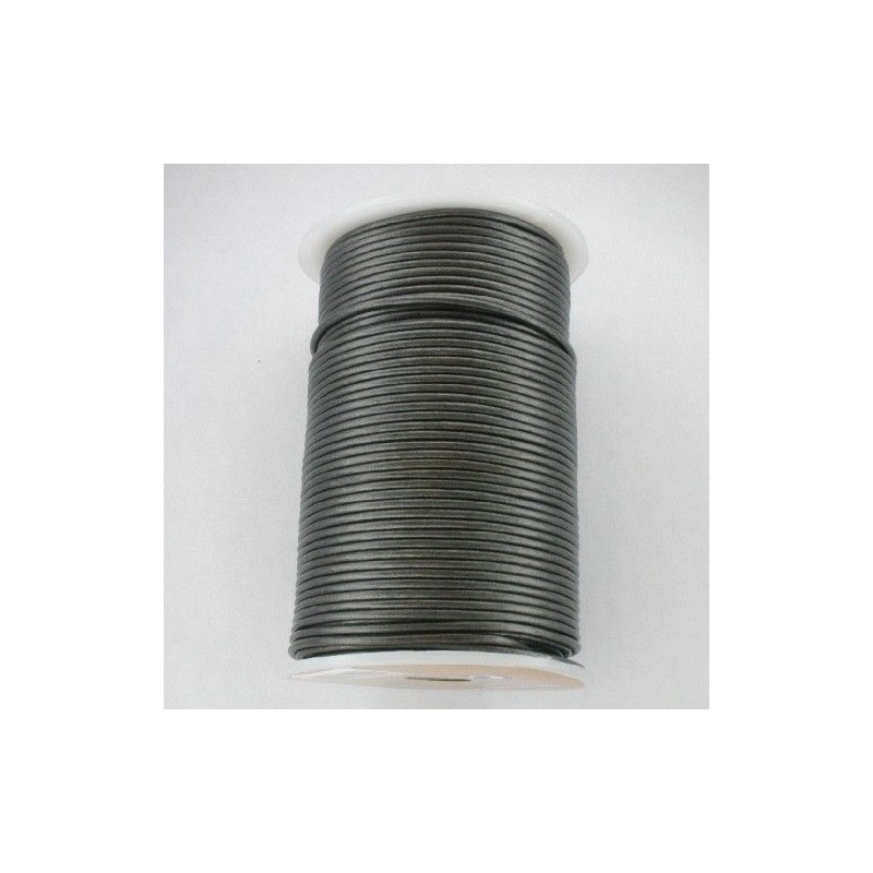 CORDÓN CUERO METÁLICO PLATA VIEJA 2mm