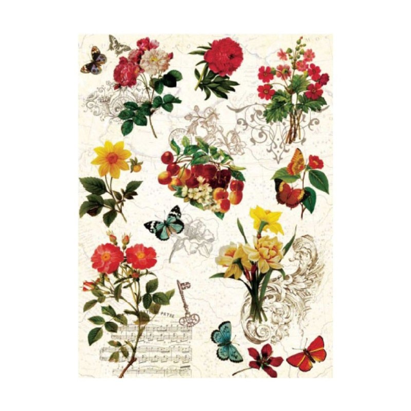 PAPEL DE ARROZ FLORES Y MARIPOSAS 30x41 CM