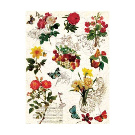 PAPEL DE ARROZ FLORES Y MARIPOSAS 30x41 CM