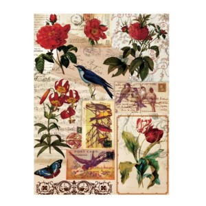 PAPEL DE ARROZ PÁJAROS Y FLORES 30x41 CM