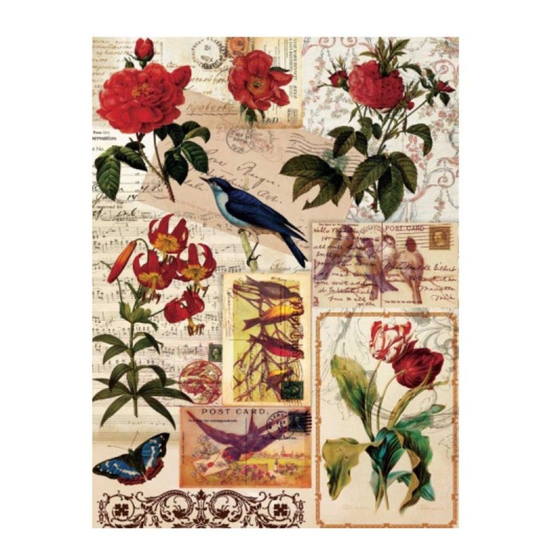 PAPEL DE ARROZ PÁJAROS Y FLORES 30x41 CM