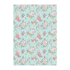 PAPEL DE ARROZ FLORECILLAS ROSAS EN FONDO VERDE 30x41 CM