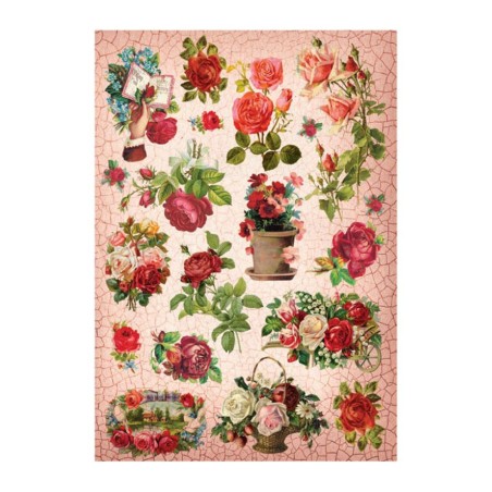 PAPEL DE ARROZ ROSAS Y TIESTO 30x41 CM