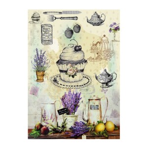 PAPEL DE ARROZ LAVANDA CON TETERAS Y TIESTOS 30x41 CM