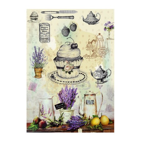 PAPEL DE ARROZ LAVANDA CON TETERAS Y TIESTOS 30x41 CM