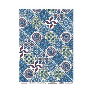 PAPEL DE ARROZ MINI AZULEJOS FLORALES AZULES 30x41 CM