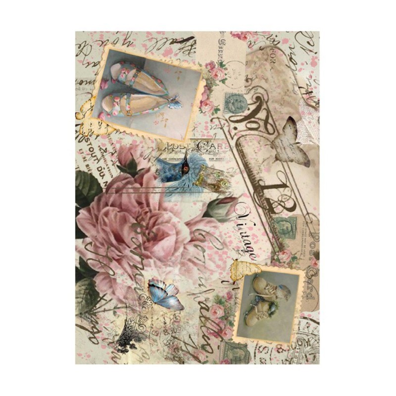 PAPEL DE ARROZ FLORES Y ZAPATOS 30x41 CM