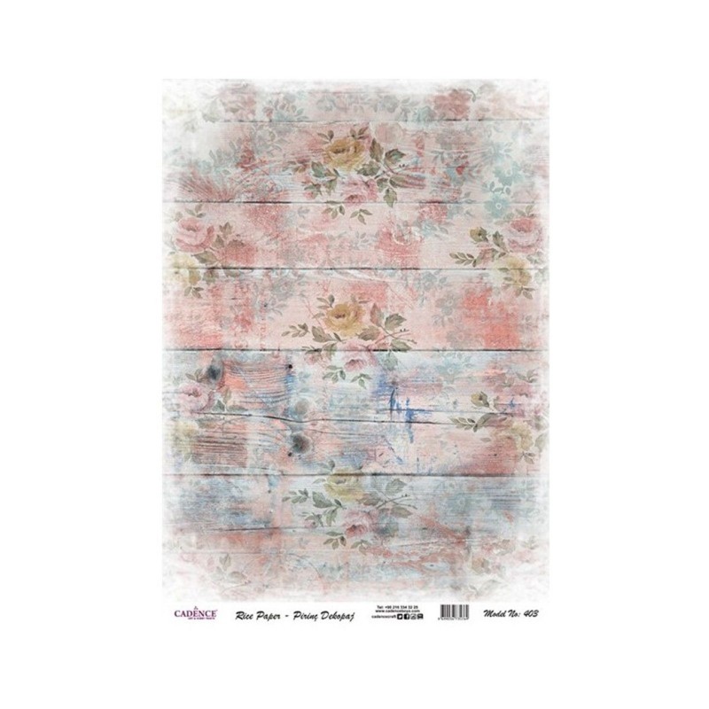 PAPEL DE ARROZ LISTONES AZULADOS Y ROSAS 30x41 CM