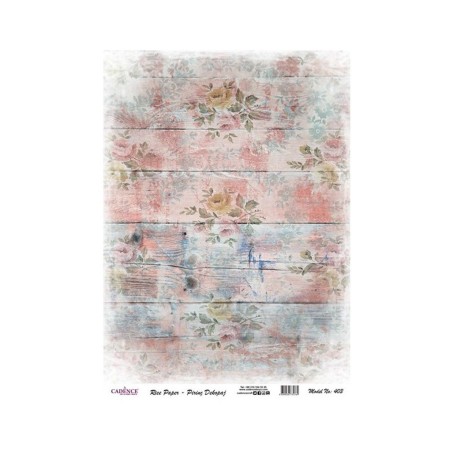 PAPEL DE ARROZ LISTONES AZULADOS Y ROSAS 30x41 CM