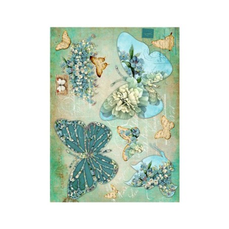 PAPEL DE ARROZ MARIPOSAS TURQUESAS 30x41 CM