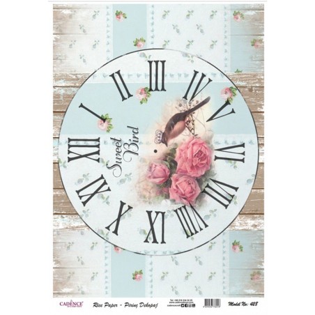 PAPEL DE ARROZ RELOJ CON PÁJARO 30x41 CM