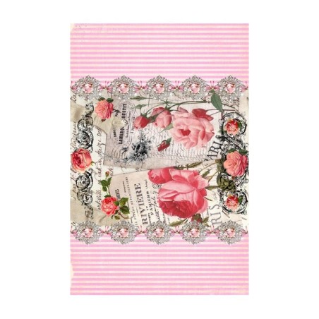 PAPEL DE ARROZ FLORES Y TEXTO VINTAGE 30x41 CM