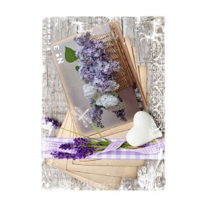 PAPEL DE ARROZ CESTO FLORES MORADAS  30x41 CM