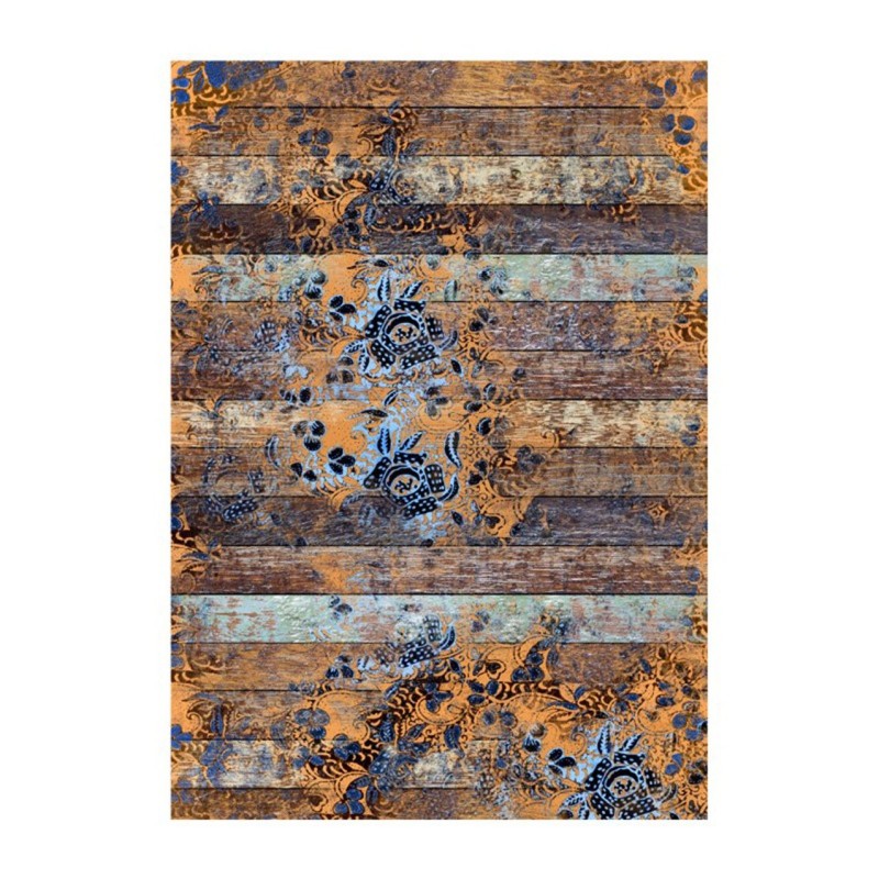 PAPEL DE ARROZ LISTONES DE MADERA AZULES Y ORO 30x41 CM