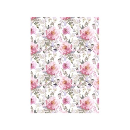 PAPEL DE ARROZ FLORES ROSAS DIFUMINADAS 30x41 CM