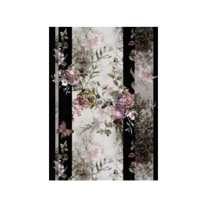 PAPEL DE ARROZ FLORES FONDO GRIS Y NEGRO 30x41 CM