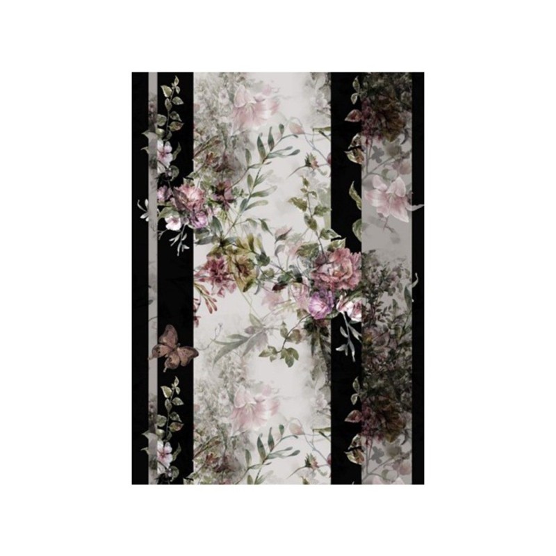 PAPEL DE ARROZ FLORES FONDO GRIS Y NEGRO 30x41 CM