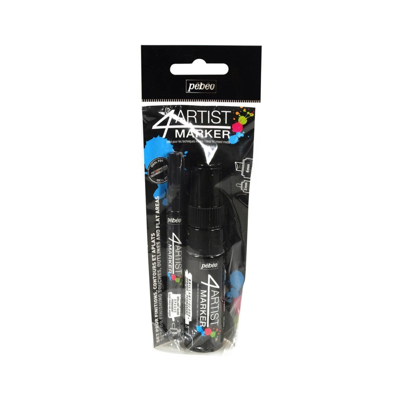 SET DUO NEGRO 4 ARTIST MARKER 2mm y 8mm