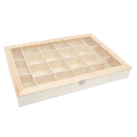 CAJA CON TAPA DE VIDRIO Y 22 DIVISIONES